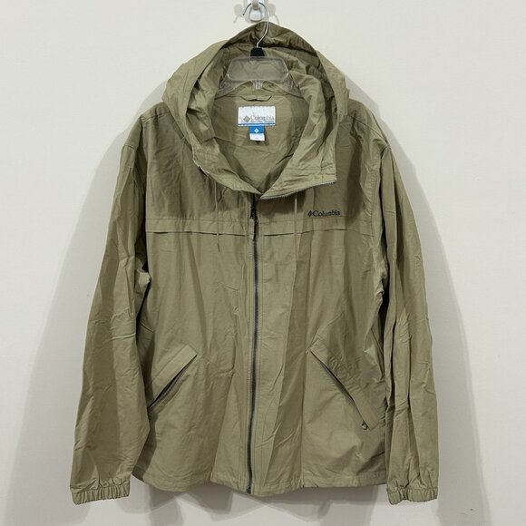 90s Y2K Columbia Dad Jacket Tan Lightweight Hooded Jacket Zip Pockets Mens 2XL - Picture 1 of 14